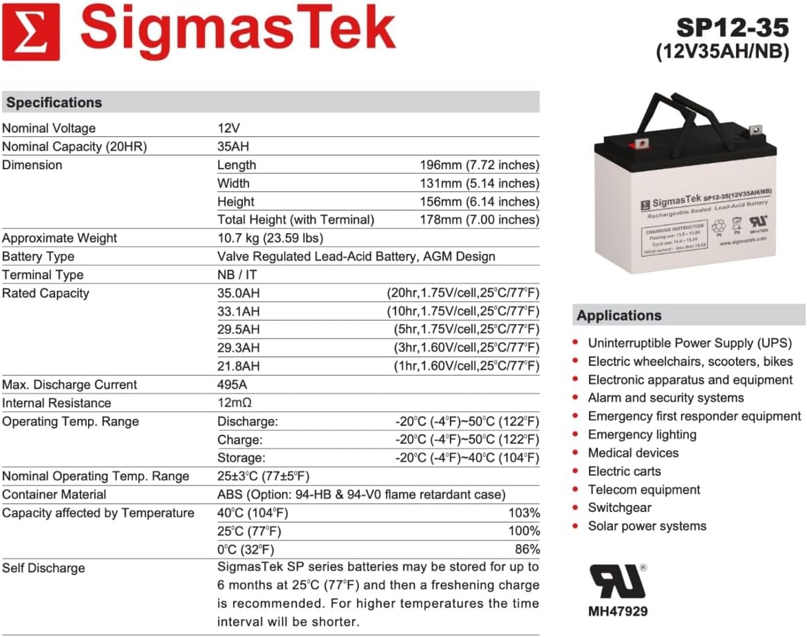 Hoveround MPV5 Wheelchair Battery Replacement Set by SigmasTek - 2 x 12 Volt 35AH