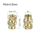 uxcell Knurled Insert Nuts, 100pcs M3 x 7mm L x 5mm OD 3D Printing Brass Nuts Female Threaded Inserts Brass Heat Set Insert Embedment Nuts