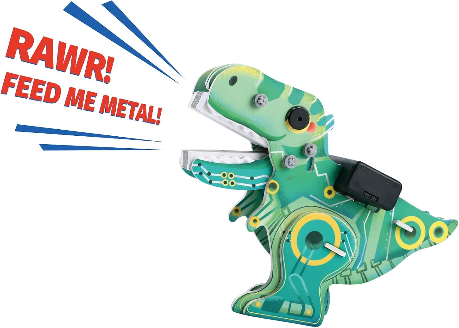 Playnovate Metal Detecting Dino STEM Kit | Electronics Circuit Science Toy for Kids | Light & Sound | Includes QR
