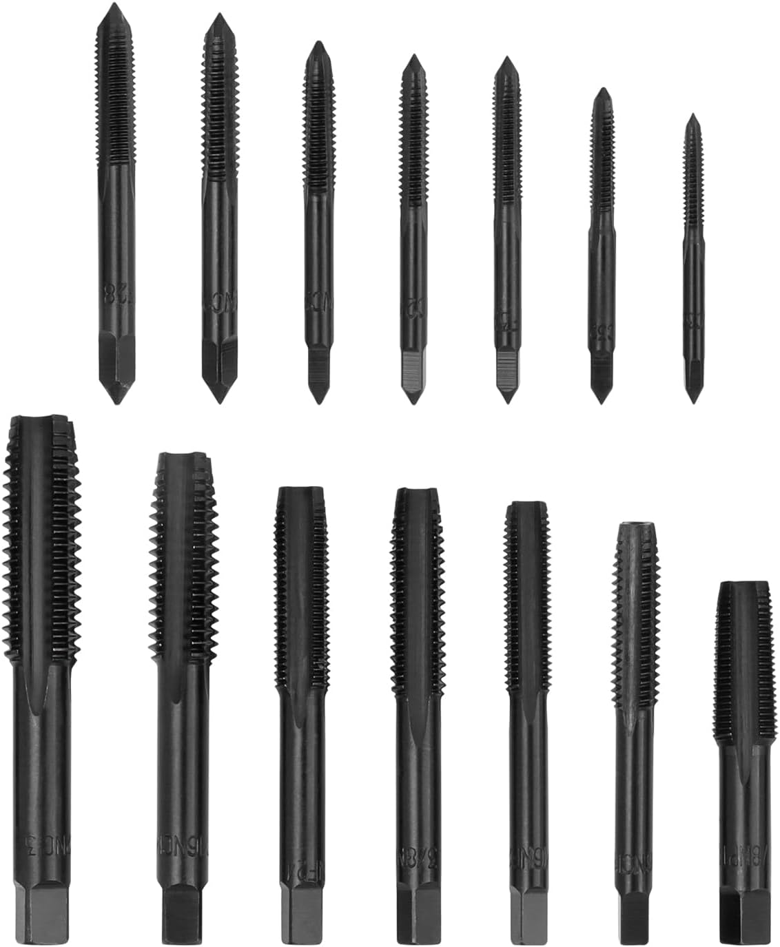 Mesee 14 Pieces Thread Tap Combination Set Nitriding Coated HSS Straight Flute Thread Screw Taps SAE Size Machine Drill Thread Tapping Tool 6-32NC to 1/2-13NC
