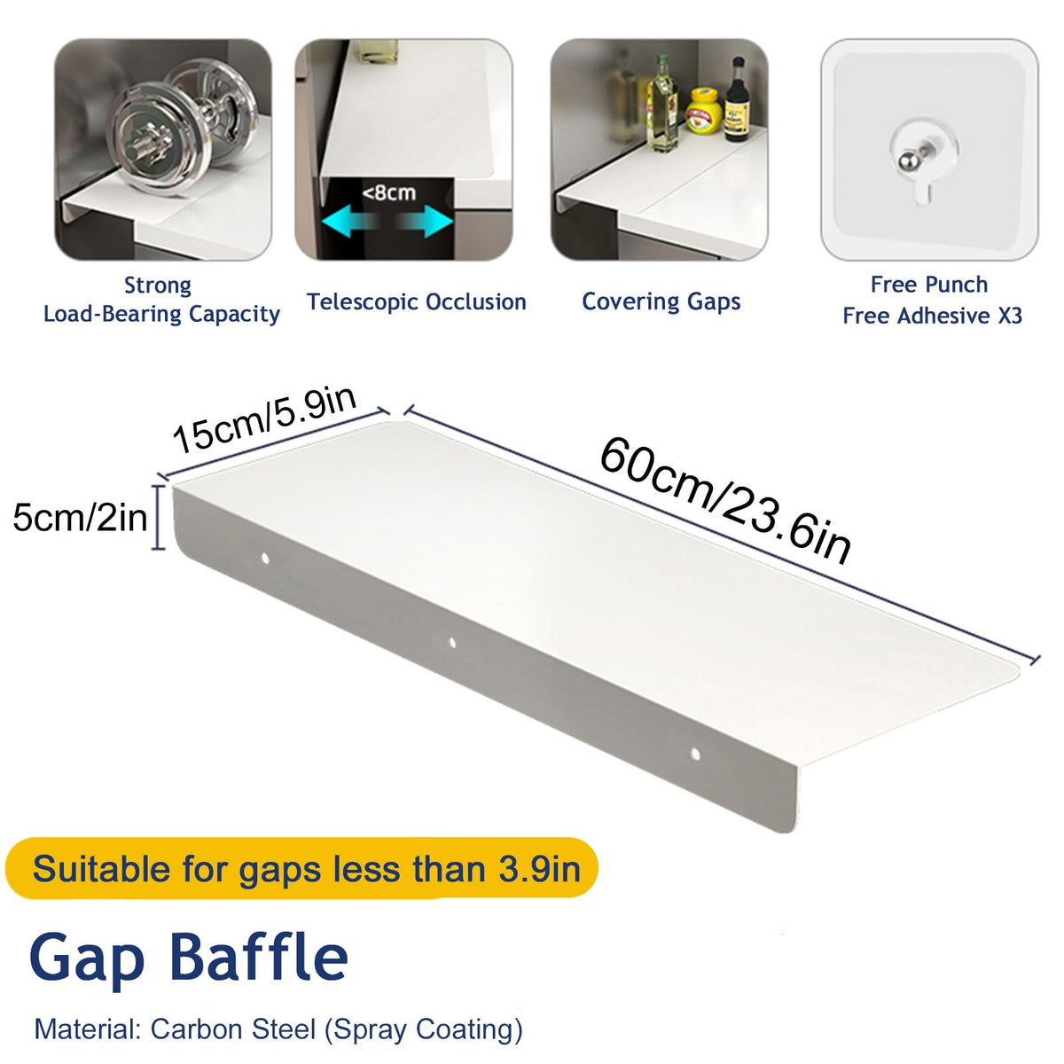 Kitchen Gap Covers - No Punch Countertop Extension Board for Refrigerator Side, Fits Between Countertop and Walls, Durable Design