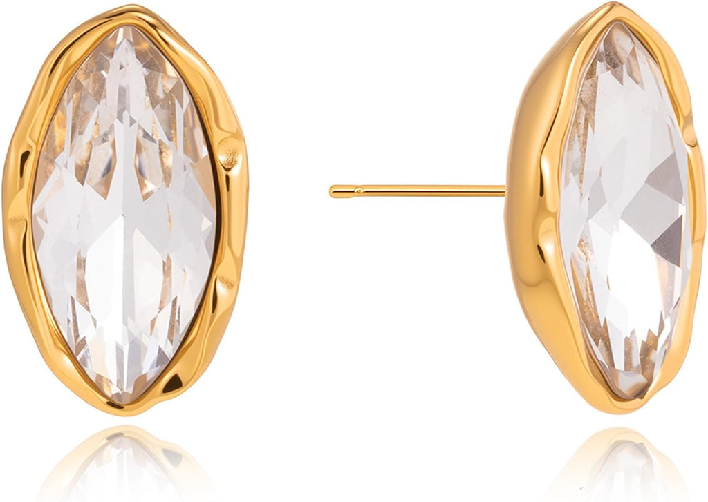 Big Chunky Gold Cubic Zirconia Stud Earrings for Women | Unique Studs Charm Rhinestone Earrings Jewelry