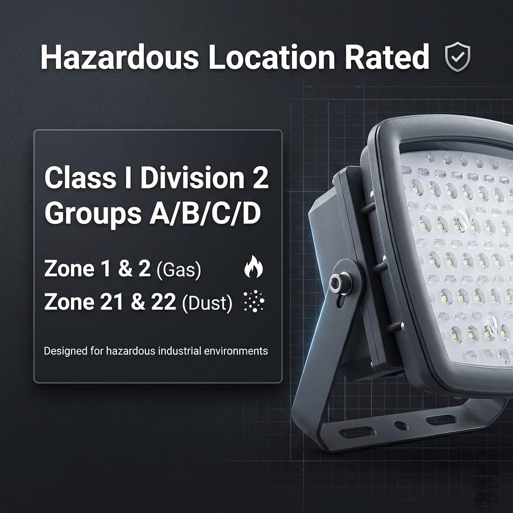 100W Explosion Proof LED Flood Light, Class I Division 2, UL Listed, 5000K