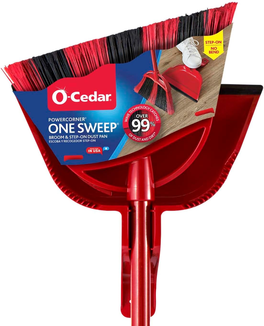 O-Cedar One Sweep Broom & Step-On Dustpan Set | Patented Wave Bristles Remove Over 99% of Dirt in One Pass |