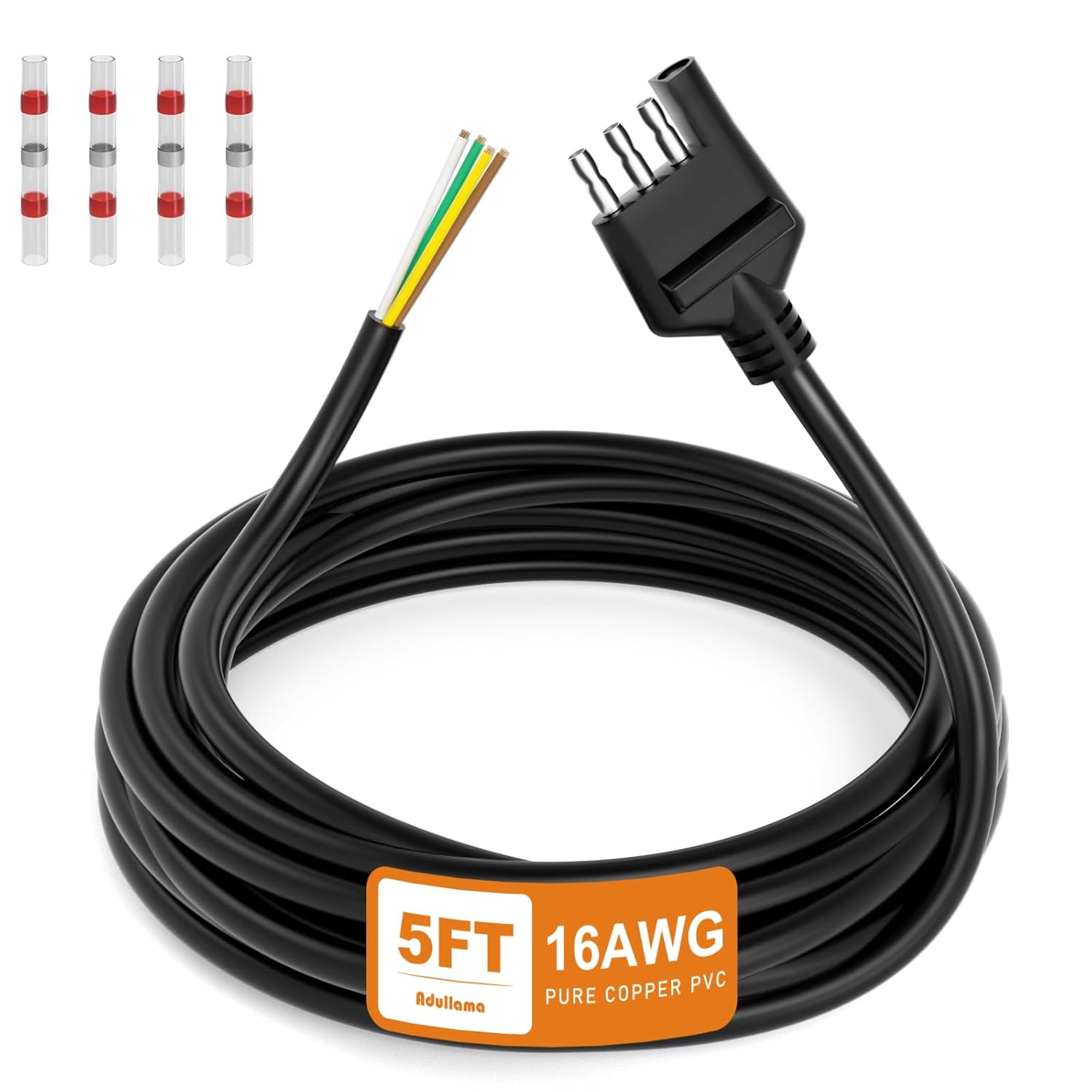 4 Way Trailer Wiring Harness 5FT Jacketed Cable, 16AWG 4 Pin Flat Trailer Extension Connector Trailer Wire 4 pin