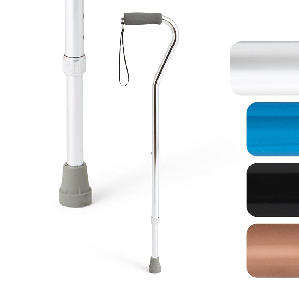 Aluminum-Chrome Offset Walking Cane, Adjusts 29–38” & Supports Up to 300 Lbs. — Mobility Aid Provides Balance for