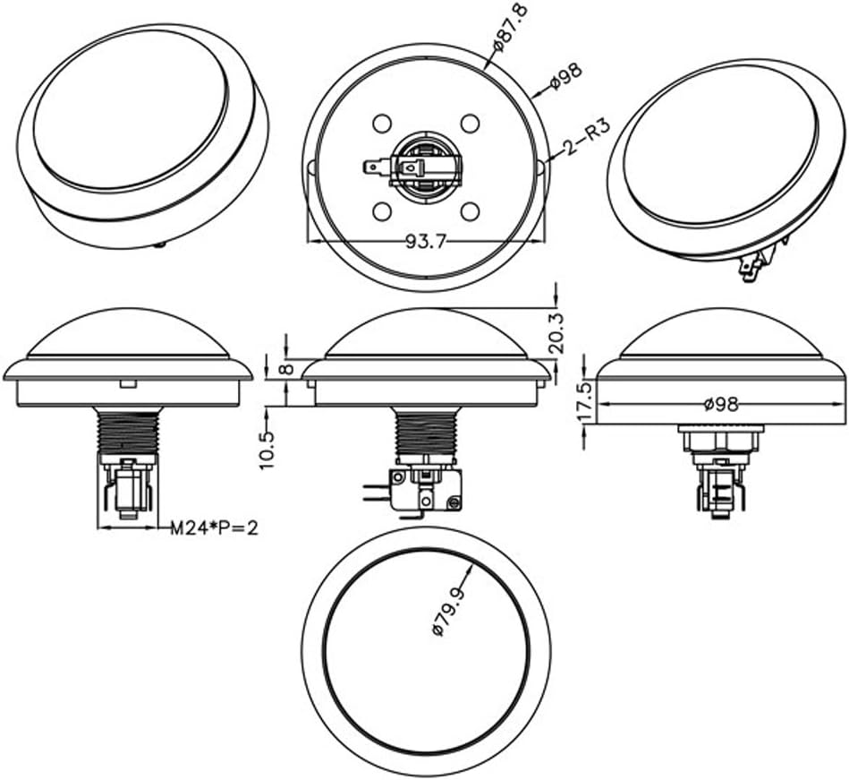4 Inches Arcade Buttons 100mm Larger Big Dome Convex Type LED Lit Illuminated Push Button for Compatible Arcade