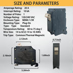 20 Amp 1-Pole Circuit Breaker, 3/4-Inch Plug-in Type Molded Case