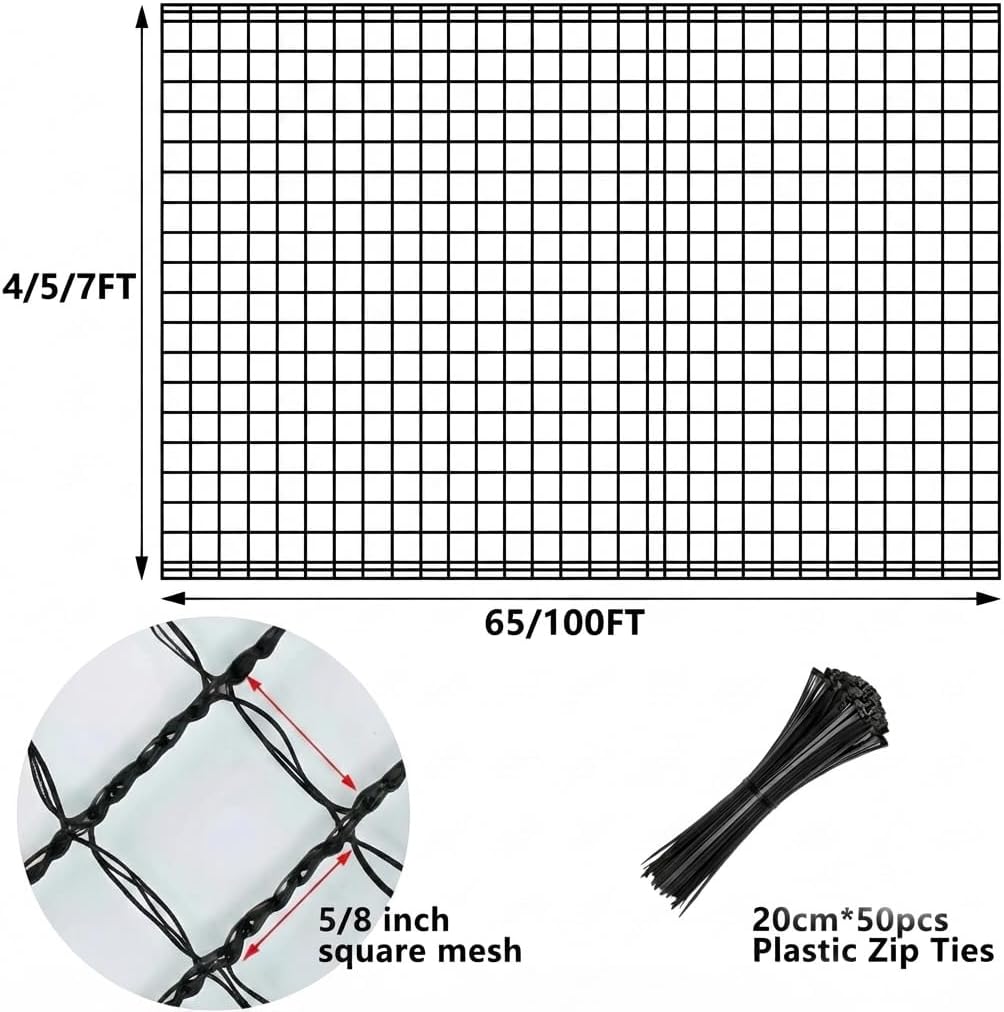 7x100ft Deer Fence Garden Netting 50GSM Square Mesh HDPE Black