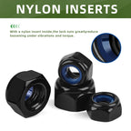 30 PCS M10-1.5 Nylon Insert Locknuts, Standard Metric Thread Self-Lock Nylon Inserted Hex Lock Nuts, Black Coating