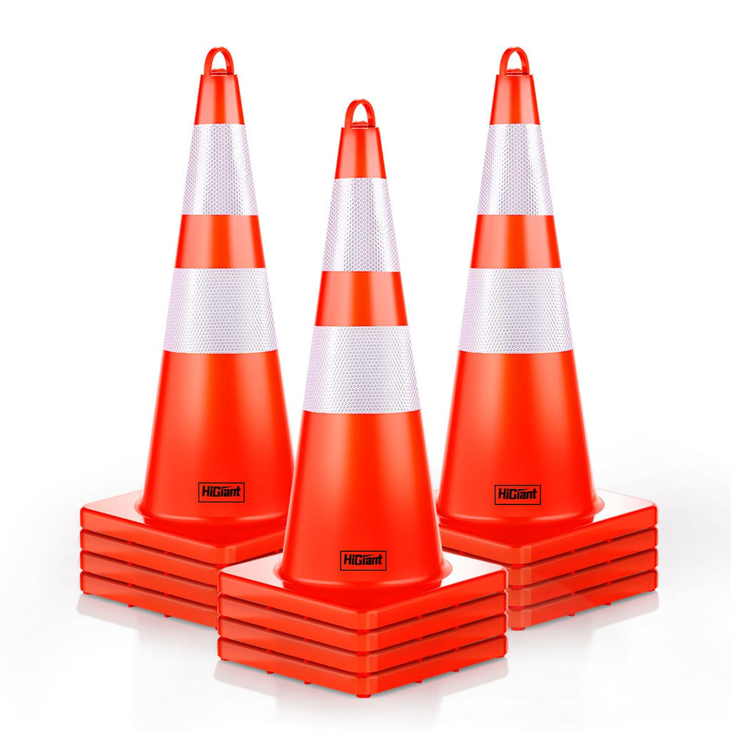 12 Pack 28" Traffic Cones with Wide Base | 3.7lb Each; 13" x 13" Base; Top Carry Ring; Stackable for Compact Storage.