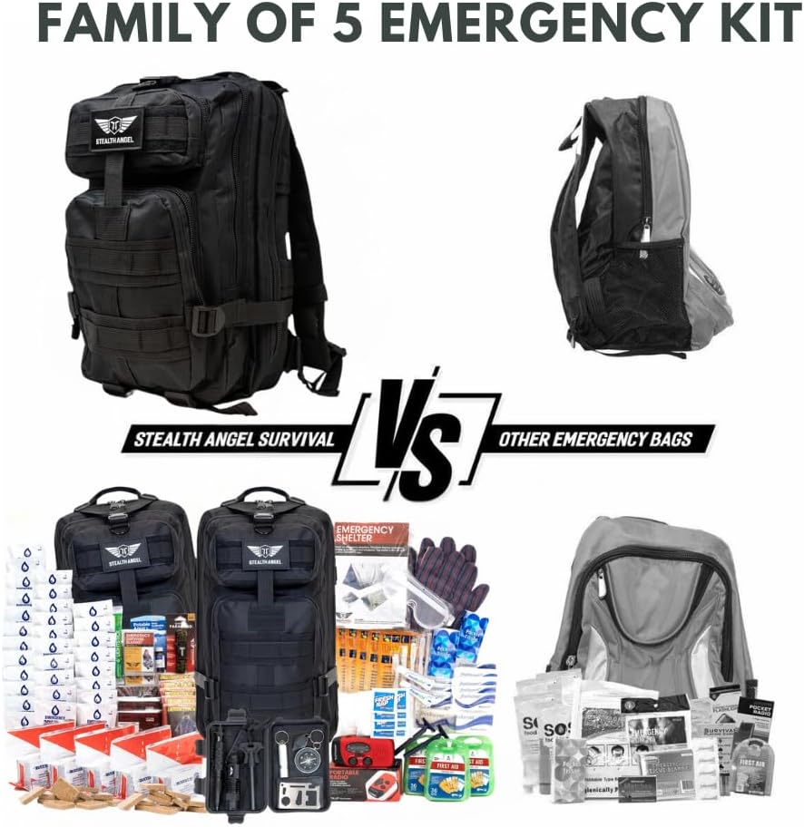 Survival - 72 Hour Family Emergency Kit - 1-5 Person Survival Bag for Earthquakes, Hurricanes, and Other Natural