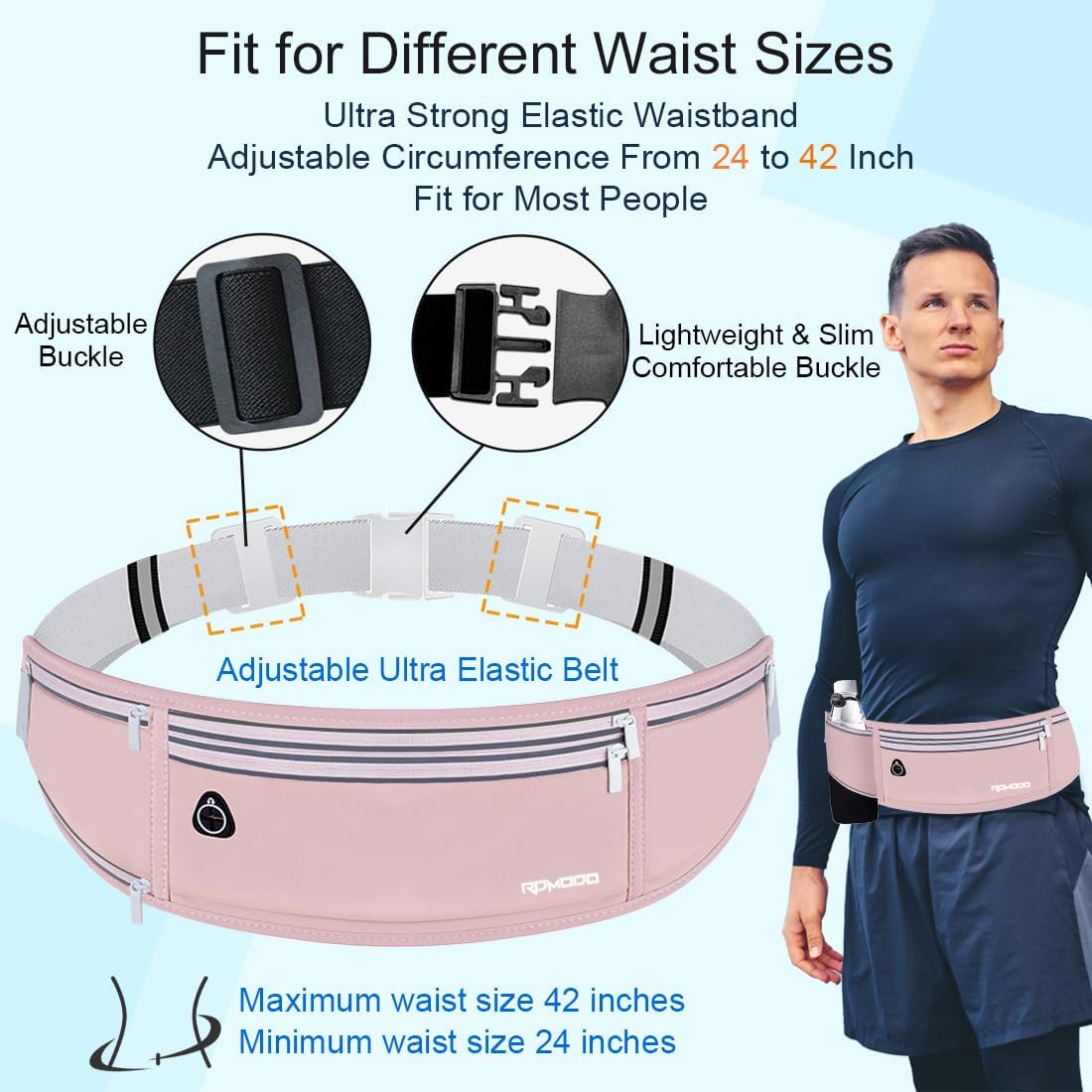 Hydration Waist Pack for Women Men for Running Outdoor, Pink | Slim Running Belt with Water Bottle Holder, 4 Pocket