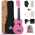 Soprano Ukulele Starter Kit For Beginners with Bag, Clip-On Tuner, Extra Strings, Strap, Plectrum, Fret Stickers