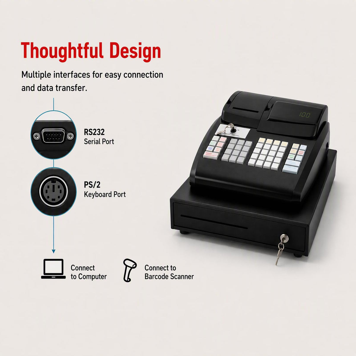 47-Key Electronic POS Cash Register w/LED Display & Drawer