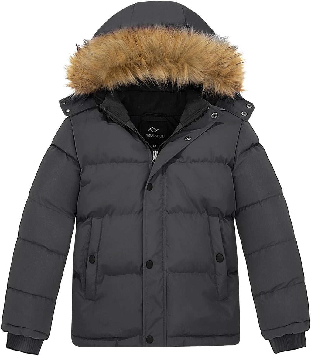 Boys Water Resistant Winter Coat Warm Quilted Puffer Jacket Hooded Parka Thicken Down Jacket for Boys