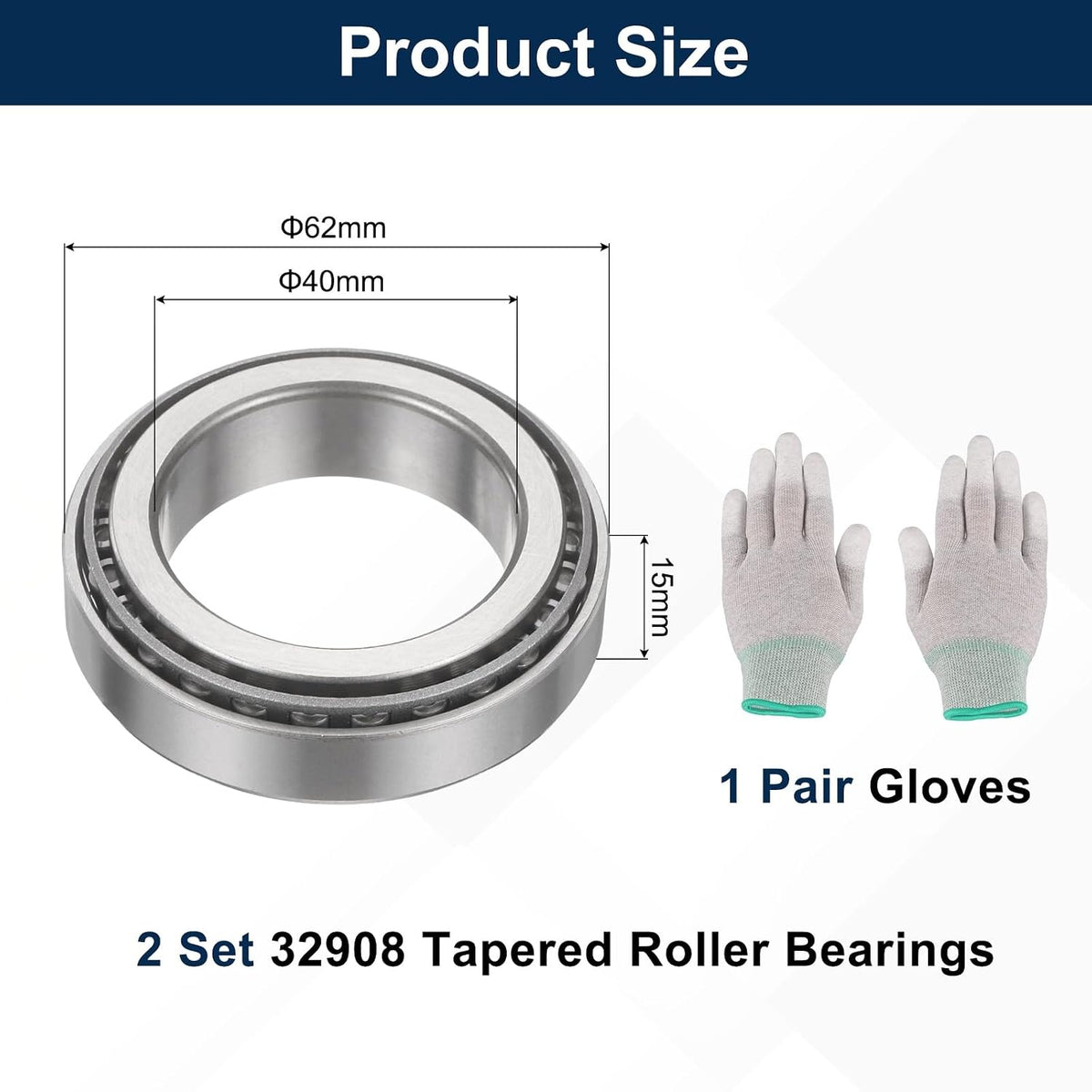 uxcell 32908 Tapered Roller Bearing Cone and Cup, 40x62x15mm, 2 Set