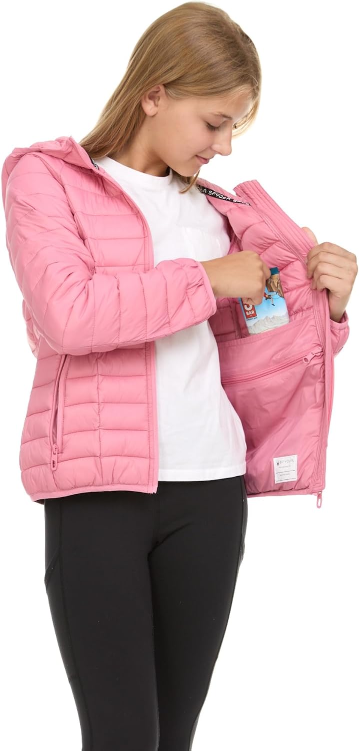 Girls Packable Puffer Jacket with Hood, Lightweight Winter Outerwear