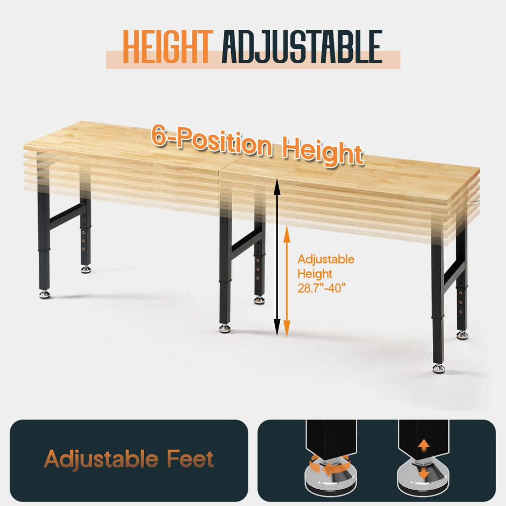 84-Inch Black Adjustable Heavy-Duty Workbench