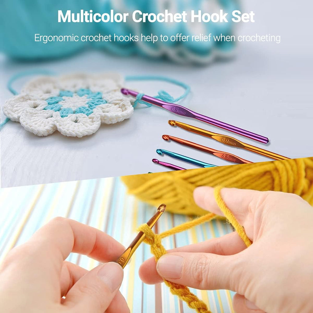 100 Pcs Crochet Hook Set with Yarn Knitting Needles Sewing Tools Full Set Knit Gauge Scissors Stitch Holders