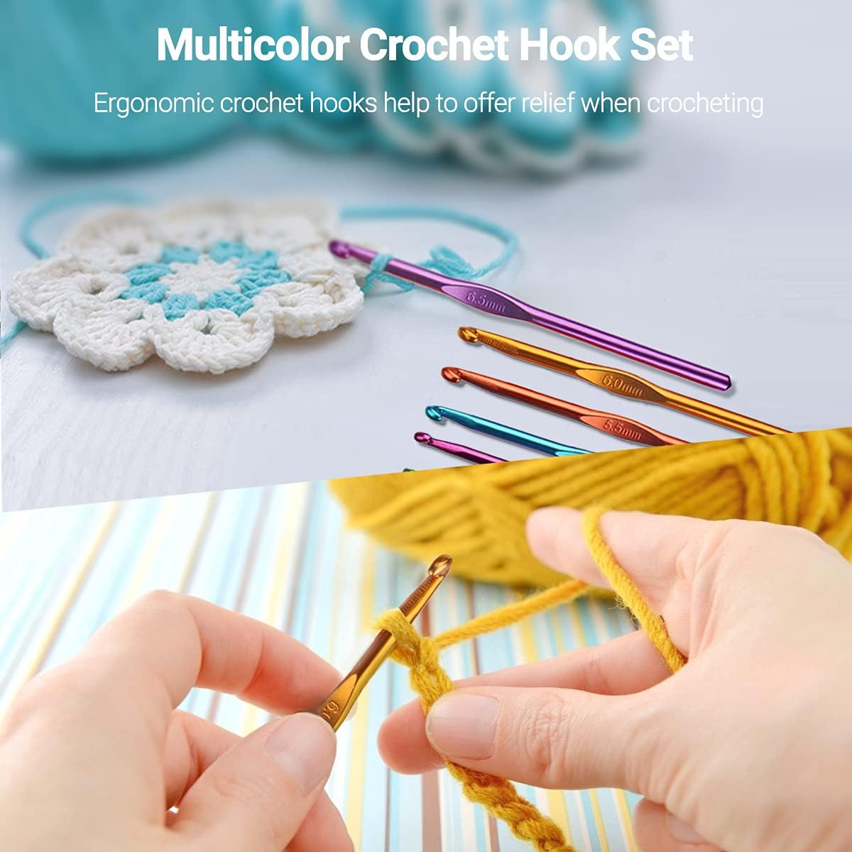 100 Pcs Crochet Hook Set with Yarn Knitting Needles Sewing Tools Full Set Knit Gauge Scissors Stitch Holders