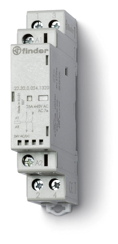FINDER 22.32.0.120.1320 120V AC/DC Coil, Agni Contact, DPST-NO 25A, LED & MECH. Indicator, Modular CONTACTOR