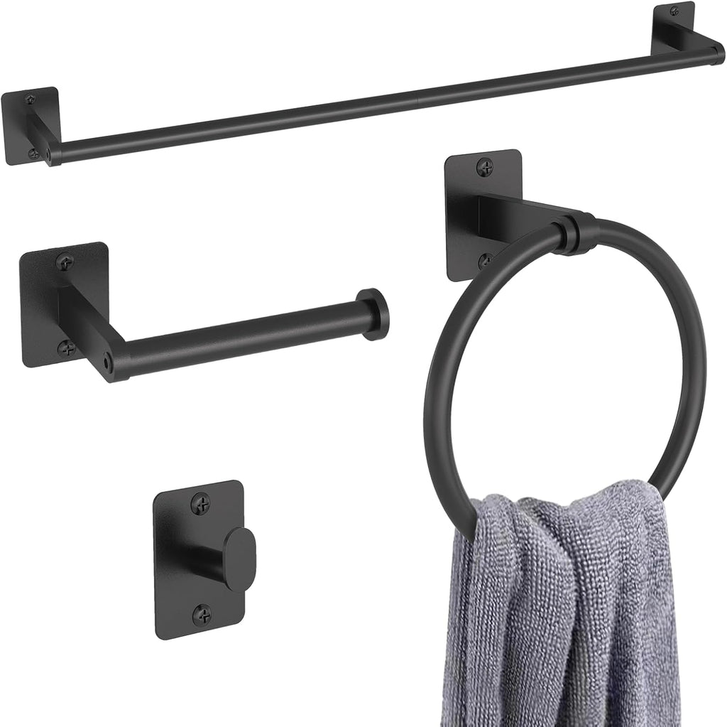 Black Bathroom Accessories Set, 4-Piece Bathroom Hardware Set | 24 inch Towel Bar, Towel Racks for Bathroom, Robe
