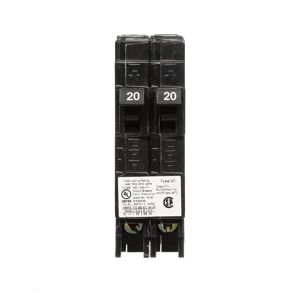 Siemens Q2020 Two 20-Amp Single Pole 120-Volt Circuit Breakers, for use only Where Type QT Breakers are Allowed (Pack of 3)