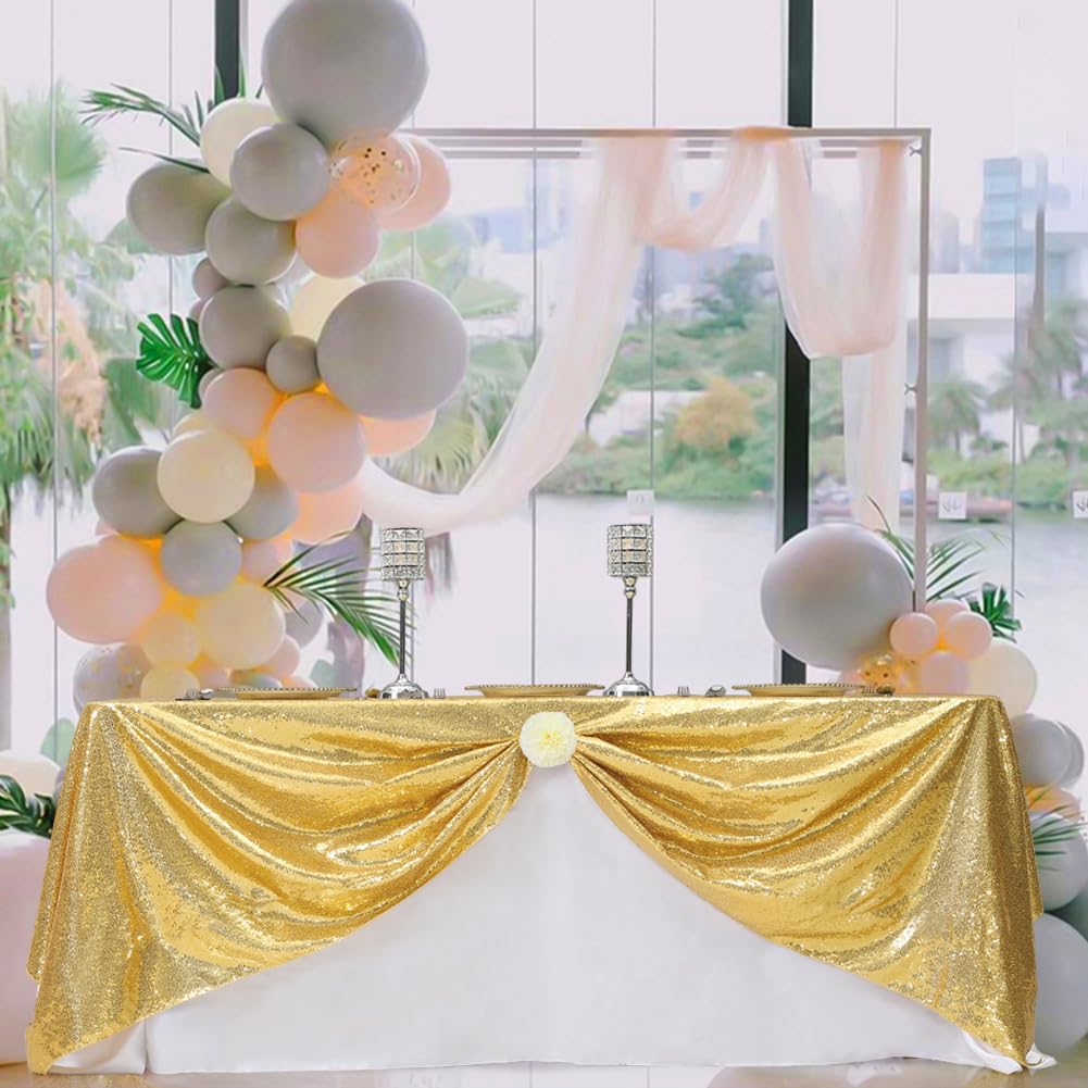 Gold Sequin Tablecloth 90x132 Inch for Wedding