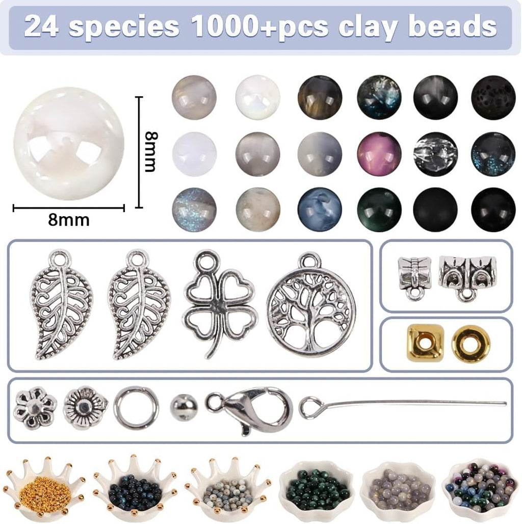 Glass Beads for Jewelry Making, 18 Colors Glass Beads for Bracelets Making kit Including 2-8mm Bead spacers/Lava