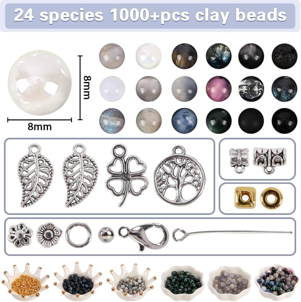Glass Beads for Jewelry Making, 18 Colors Glass Beads for Bracelets Making kit Including 2-8mm Bead spacers/Lava