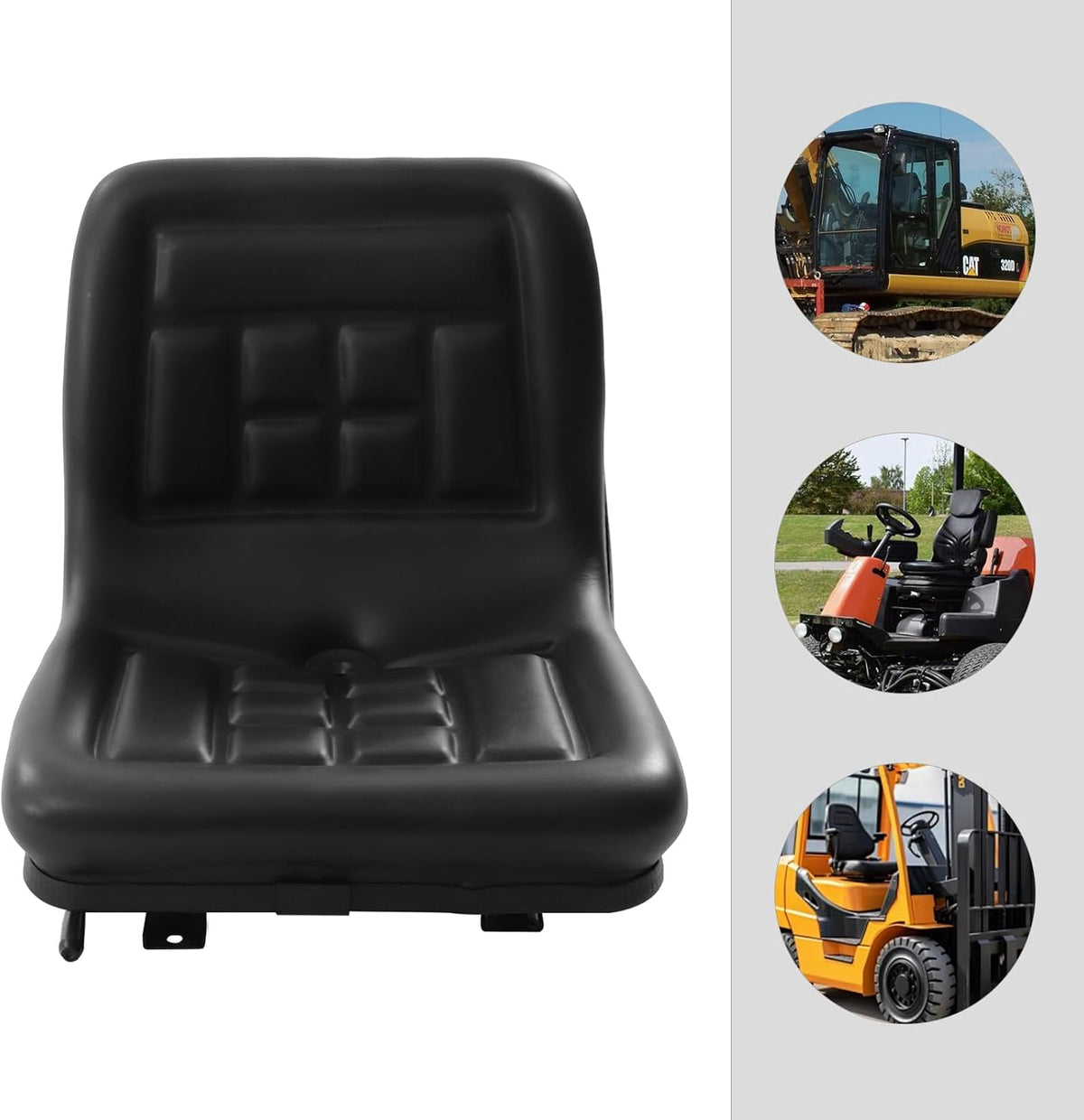 Compact High Back Mower Seat, 14.57x13.78x12.6 In Lawn Tractor Seat, Position Adjustment Universal Fold Down Forklift
