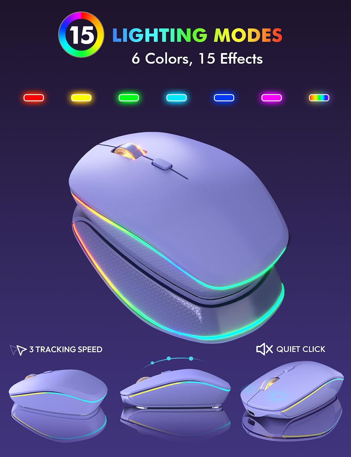 Wireless Keyboard and Mouse Combo with RGB Backlit, Rechargeable | Light Up Letters, Full-Size, Soft Typing, Sleep