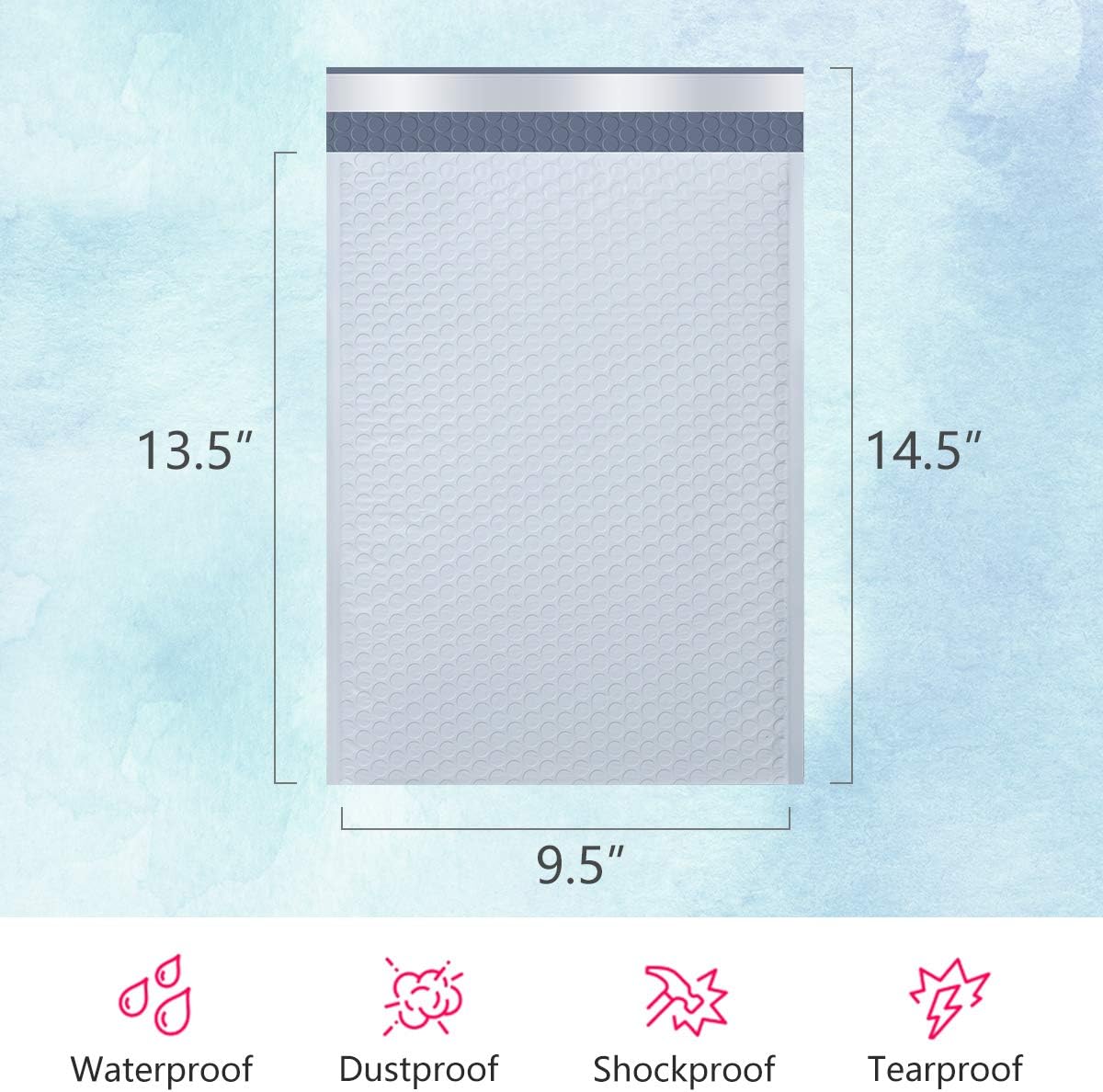 Bubble Mailers 9.5x14.5" 25 Pack Usable Size 9.5x13.5" White Padded