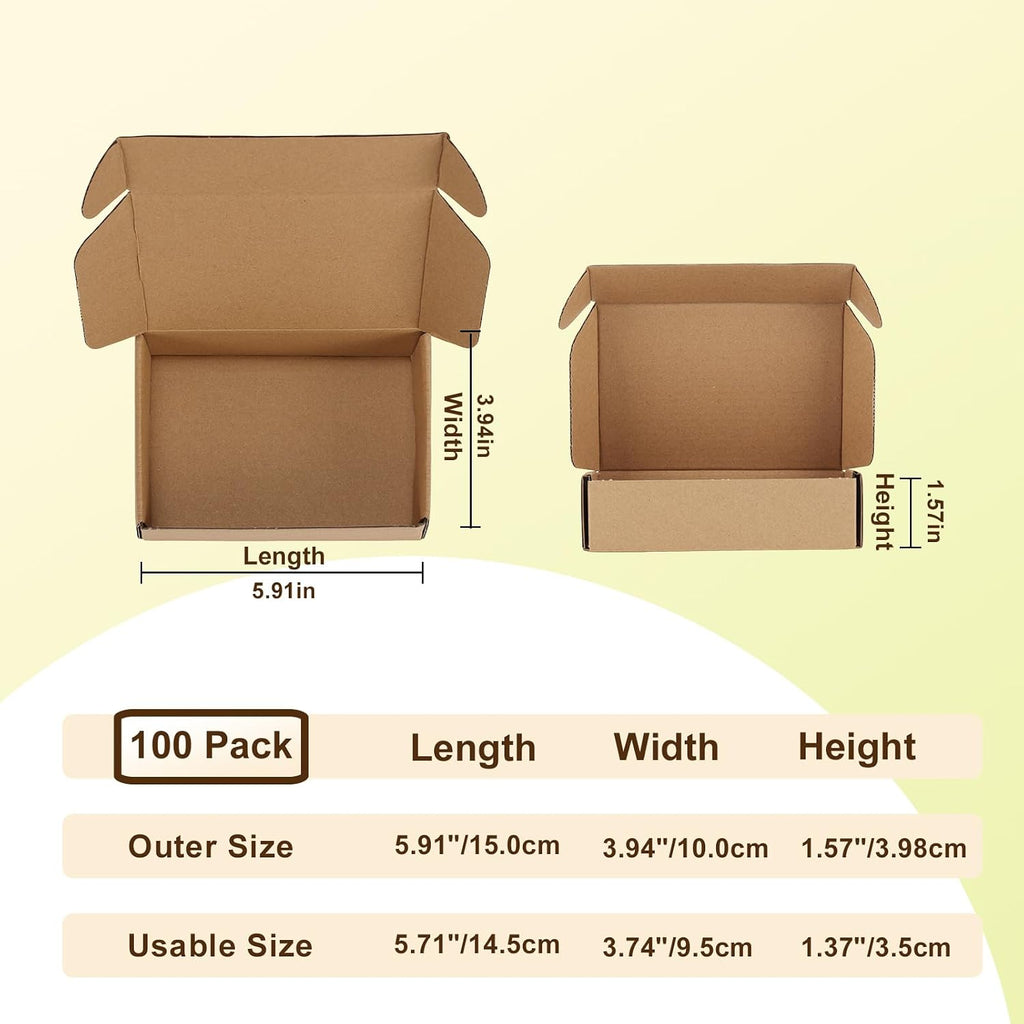 100 Pack 5.91X3.94X1.57 Inches Shipping Boxes Brown, Corrugated Cardboard Box for Shipping Small Business, Gift