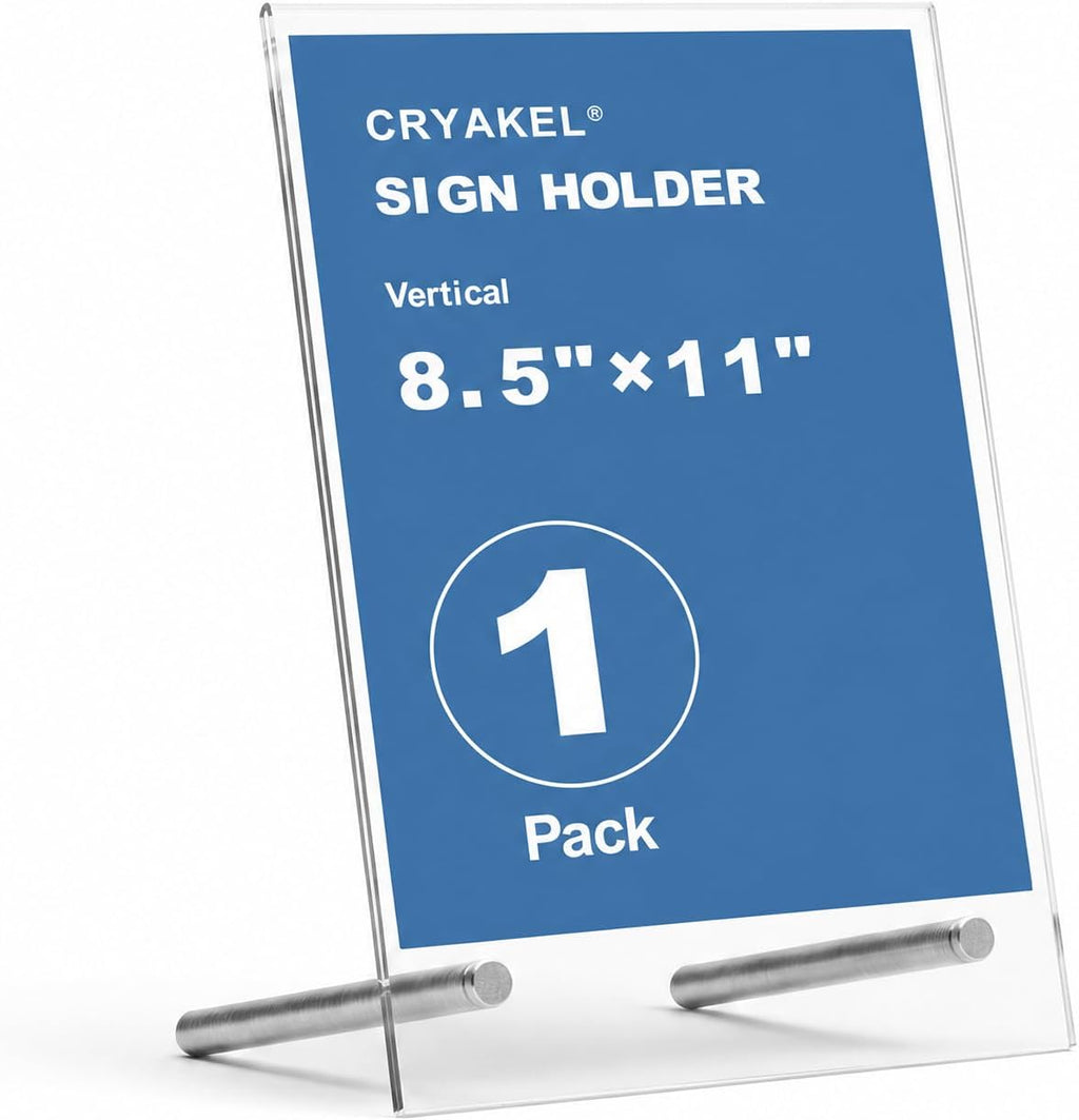 8.5×11 Acrylic Sign Holder,1Pack | Double-sided display,L-shaped design,Double-sided protective film,Versatile for