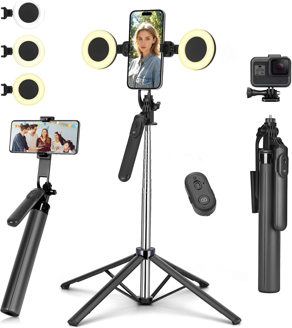 Metal Selfie Stick Tripod for iPhone with Light,70 inch Cellphone Selfiestick with Remote,Phone Tripod Holder for