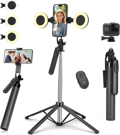 Metal Selfie Stick Tripod for iPhone with Light,70 inch Cellphone Selfiestick with Remote,Phone Tripod Holder for
