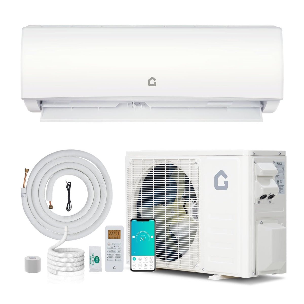 9000 BTU Mini Split AC/Heating System, 20 SEER2 230V WIFI Enabled Energy Efficient Mini Split Air