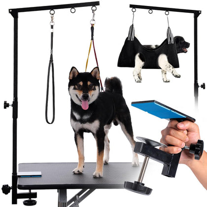 Dog Grooming Table Arm with Hammock - Adjustable Height, Pet Grooming Hammock, No Sit Haunch Holders, Loop Noose