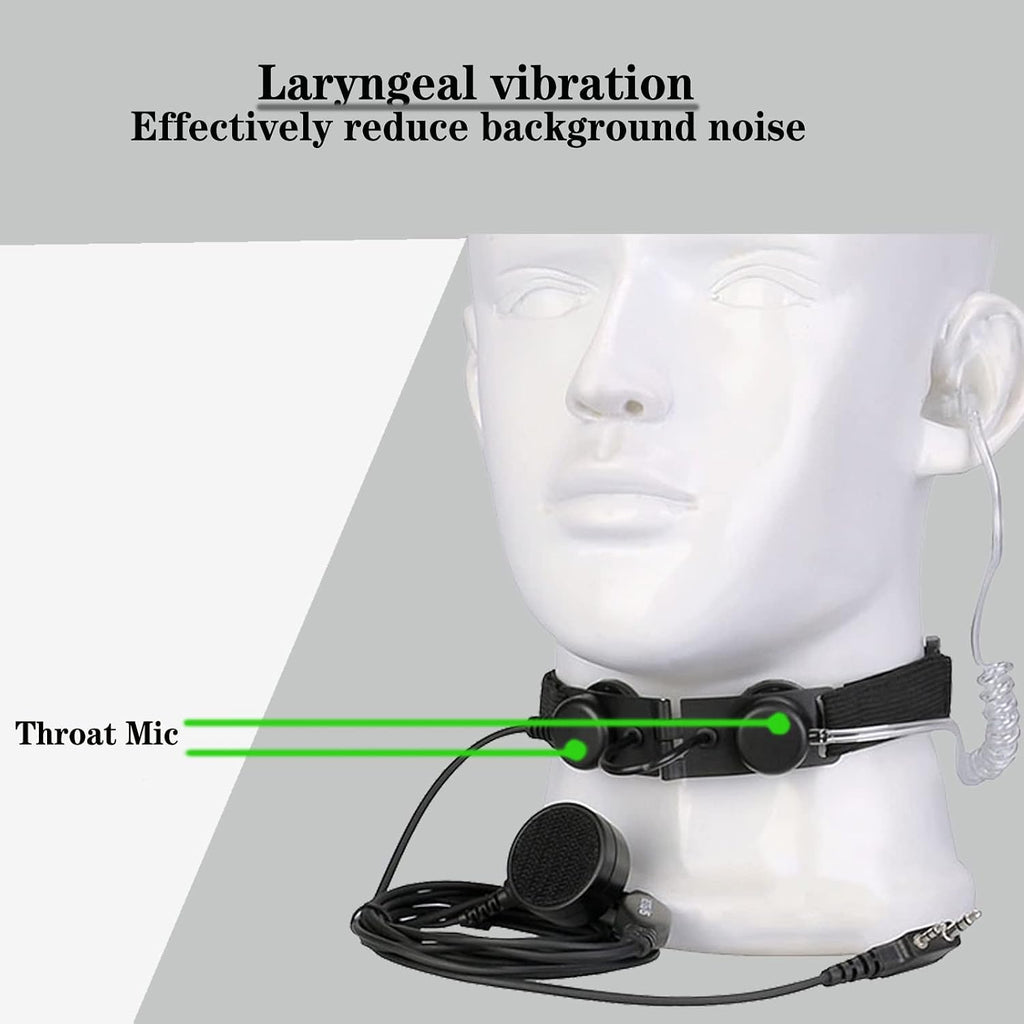 Adjustable Throat Mic Walkie Talkies Earpiece, Acoustic Tube, 2 Pin | for RT22/RT68/RT21/H777/RT27, Compatible with