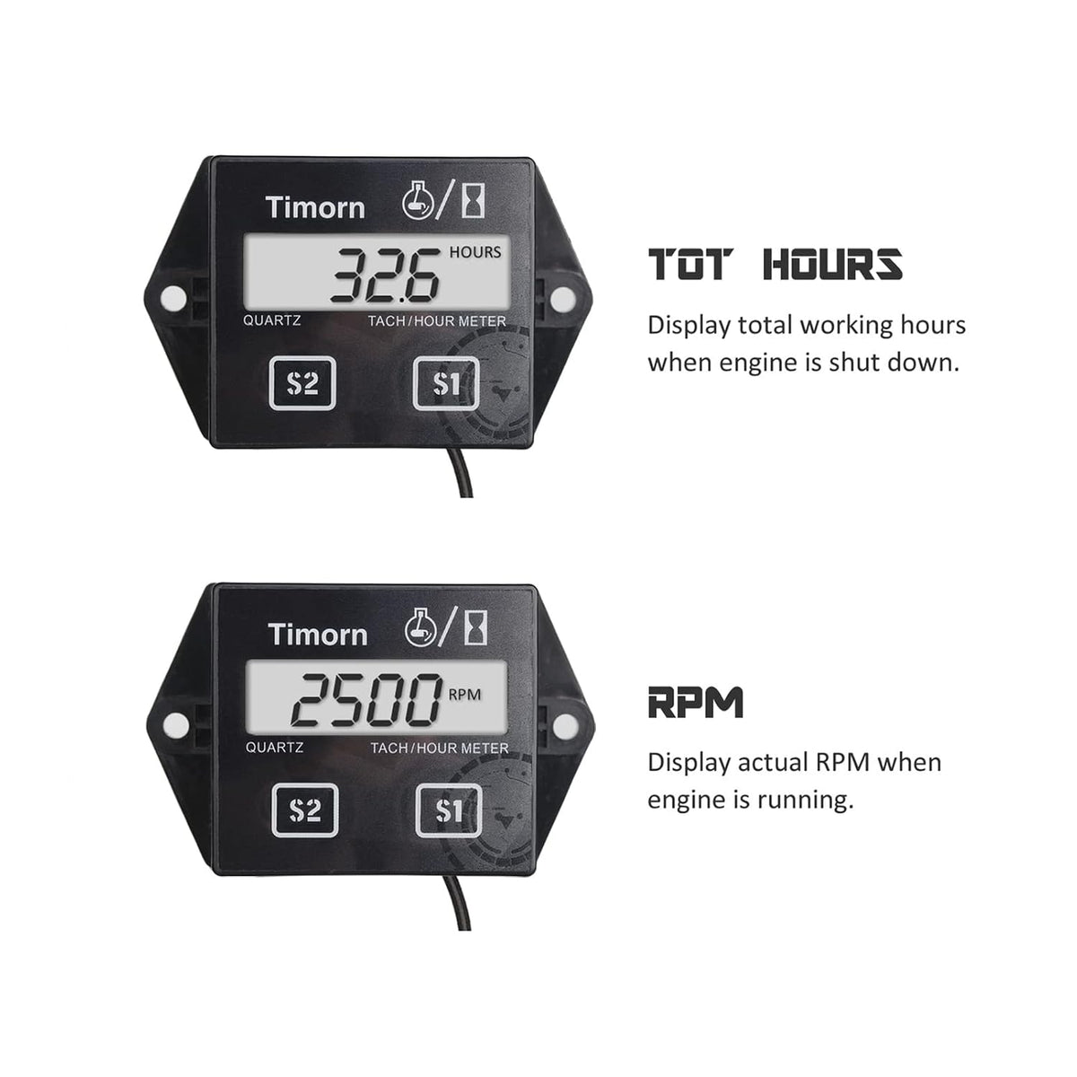 Timorn Small Engine Tachometer, Waterproof Tachometer for Small Engine