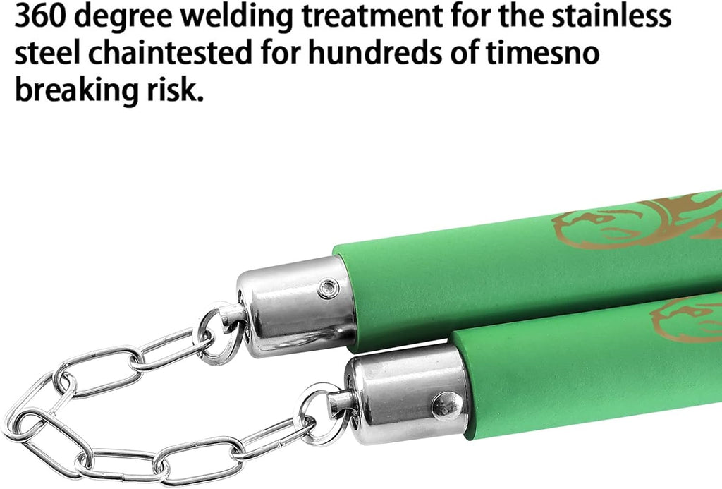 Nunchuck,Foam Training Nunchucks/Nunchakus with Steel Chain for Kids & Beginners Practice and Training (Green)