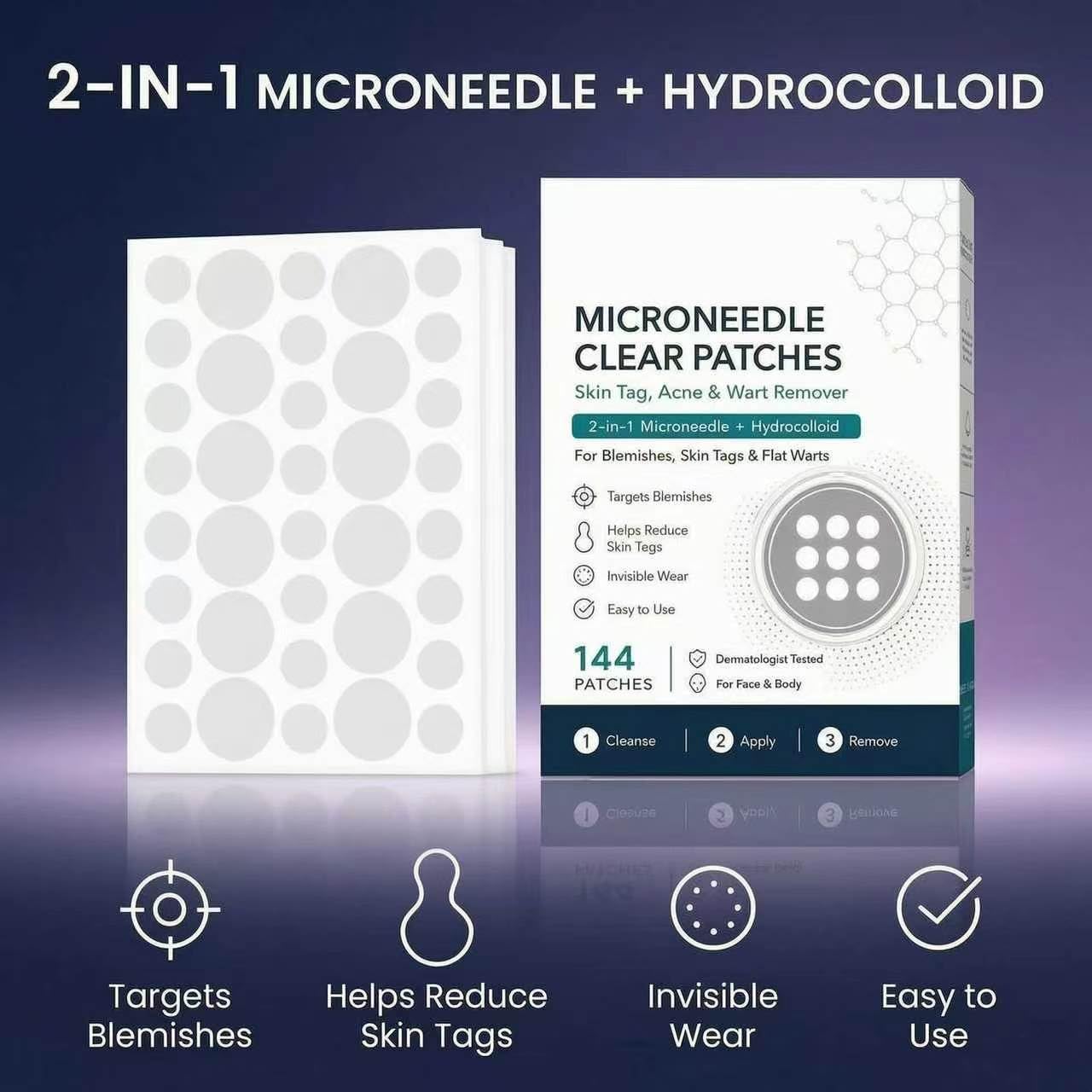 Microdart Acne Patches 2-in-1 Hydrocolloid, Invisible Spot Treatment for Men & Women, All Skin Types