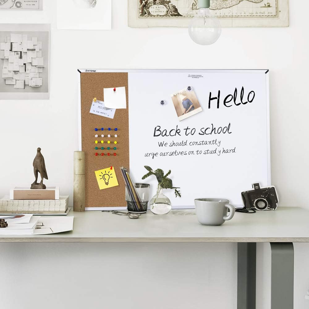 White Board & Cork Bulletin Board, 24" X 18", Combination Dry Erase Board & Cork Board, Vision Board for Home