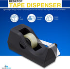 Tape Dispenser Desk, Weighted Nonskid Base, 1 Inch Core, Black, 3 Pack