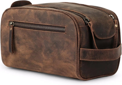 Travel Toiletry Bag – Premium Leather Dopp Kit for Men & Women with Water-Resistant Lining & Spacious Zippered Organizer