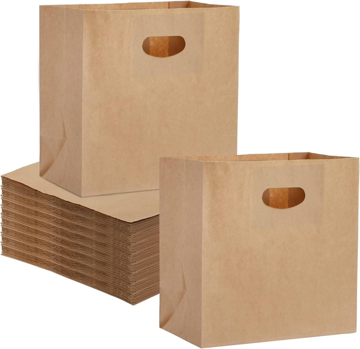 100 Pack Kraft Paper Bags, 11x6x11 Inch Natural Brown Paper Party Favor Goody Snack Gift Bag with Die Cut Handle