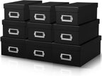 9 Pcs Kraft Storage Boxes Rectangle Stacking Boxes with Lids and Cardboard Organizers with Gold Label Holders for
