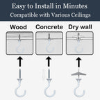 Heavy Duty Ceiling Hooks for Hanging Plants 4 Pack (White)